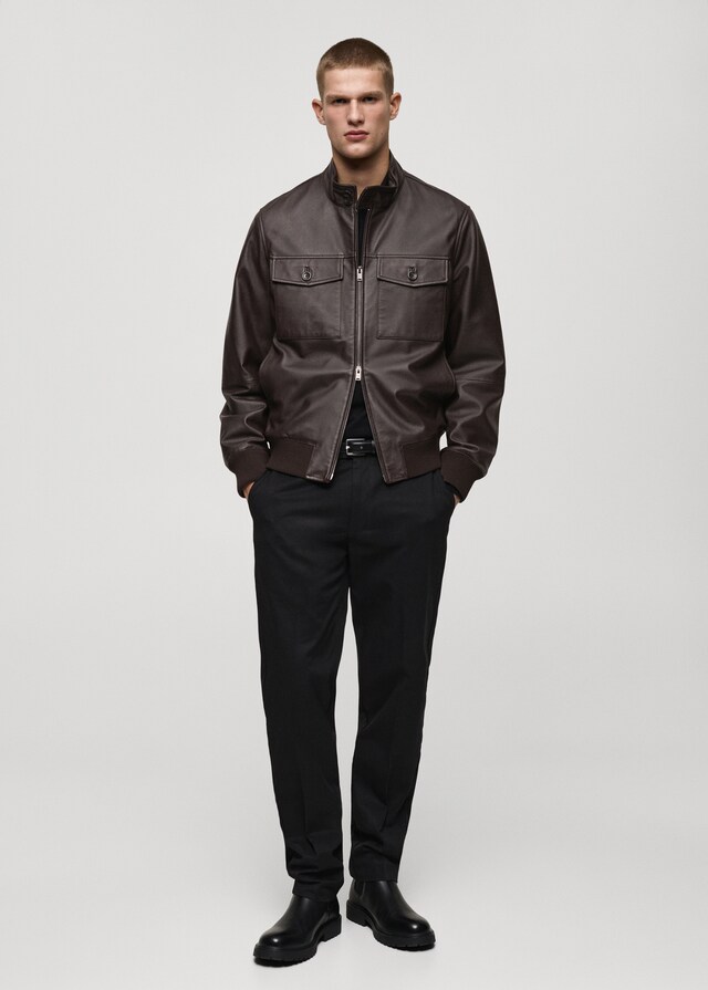 Mango Cazadora Biker Piel Bolsillos