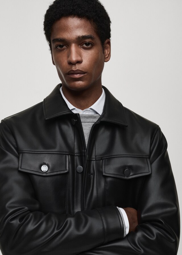 Mango Cazadora Efecto Piel Bolsillos