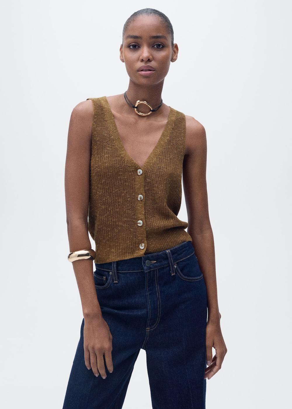 Mango Chaleco punto grueso botones