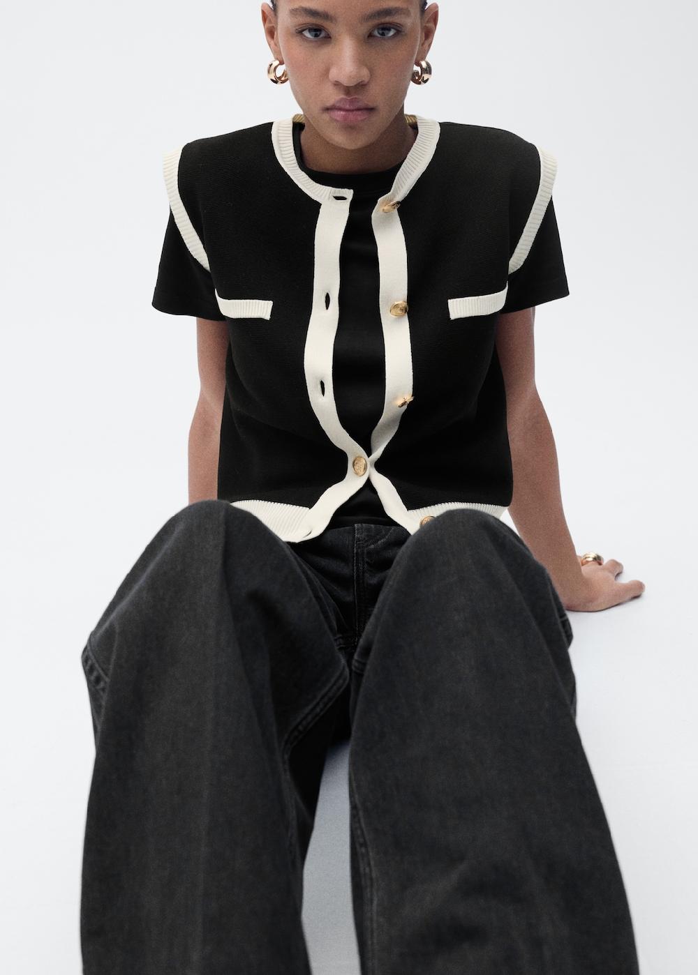 Mango Chaleco punto ribetes en contraste