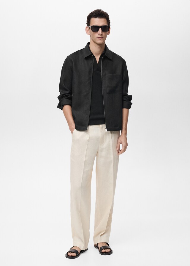 Mango Chaqueta 100% Lino Cremallera