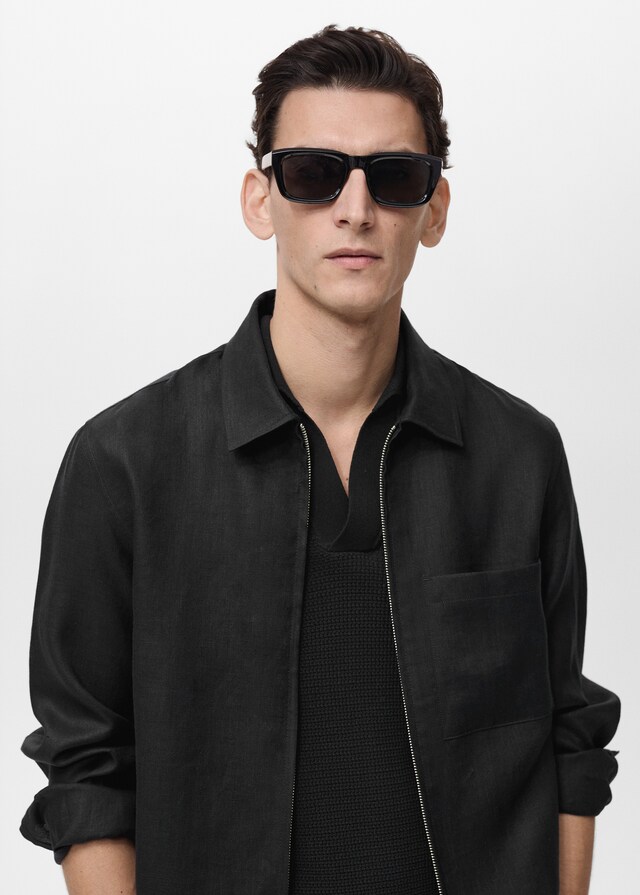 Mango Chaqueta 100% Lino Cremallera