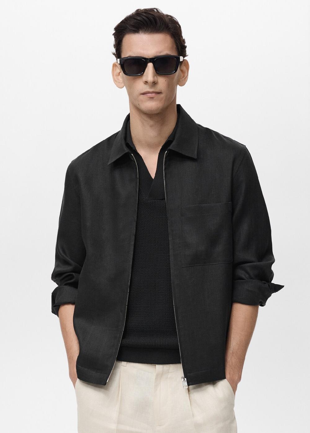 Mango Chaqueta 100% lino cremallera