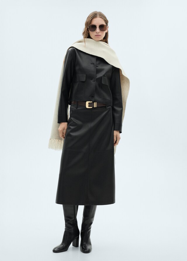 Mango Chaqueta Efecto Piel Bolsillos