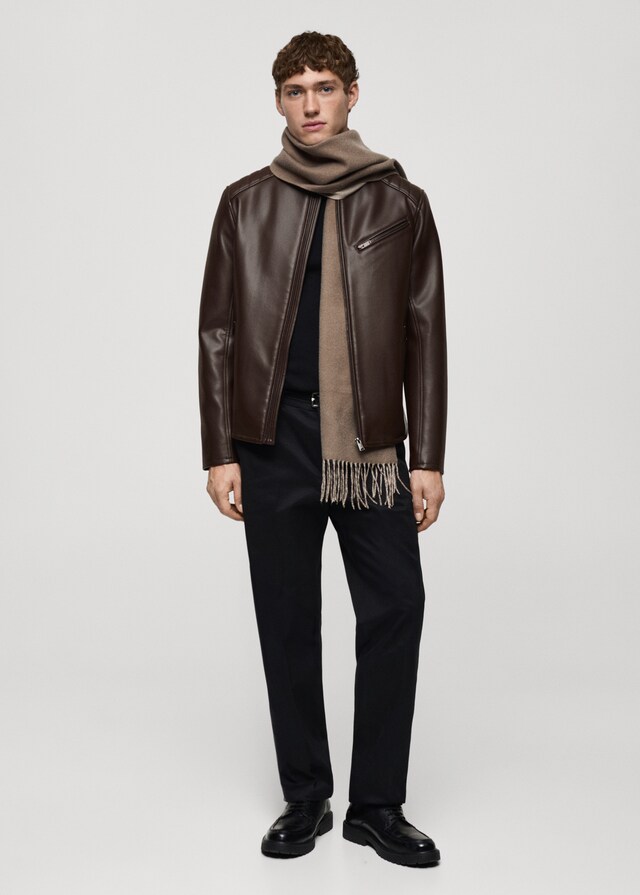 Mango Chaqueta Efecto Piel Detalle Costuras