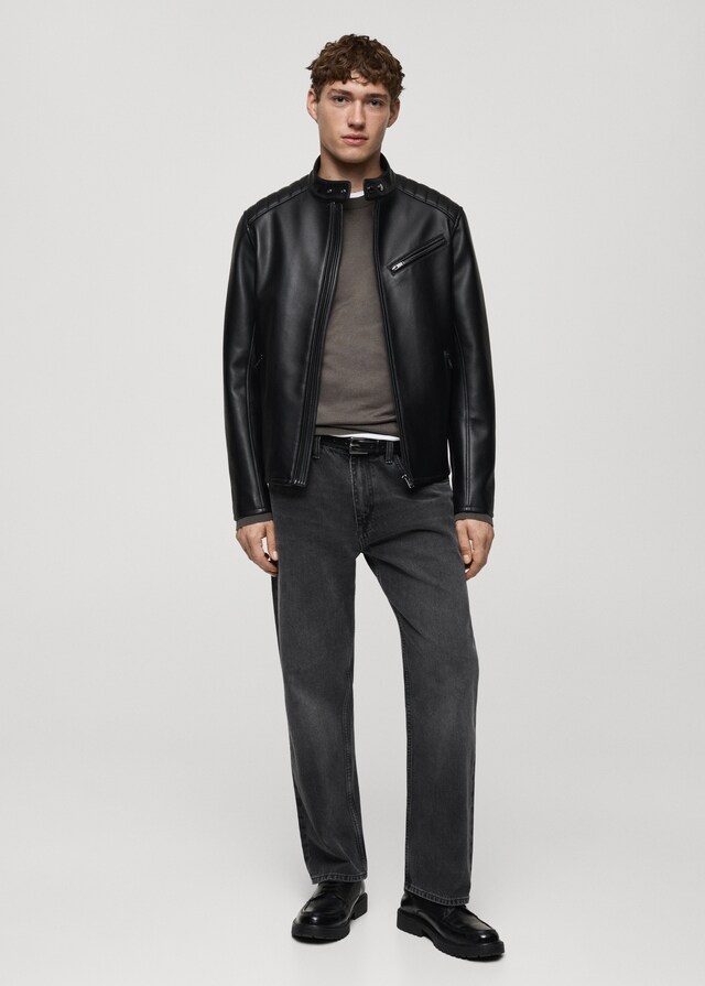 Mango Chaqueta Efecto Piel Detalle Costuras