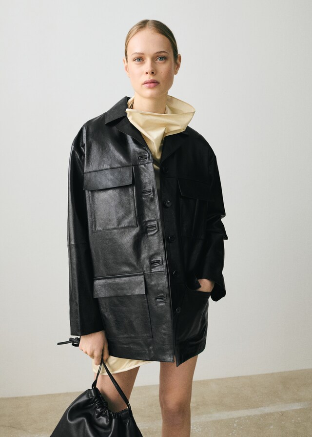 Mango Chaqueta Oversize Piel Bolsillos