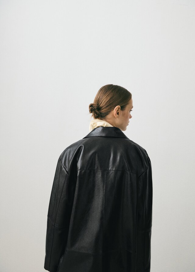 Mango Chaqueta Oversize Piel Bolsillos