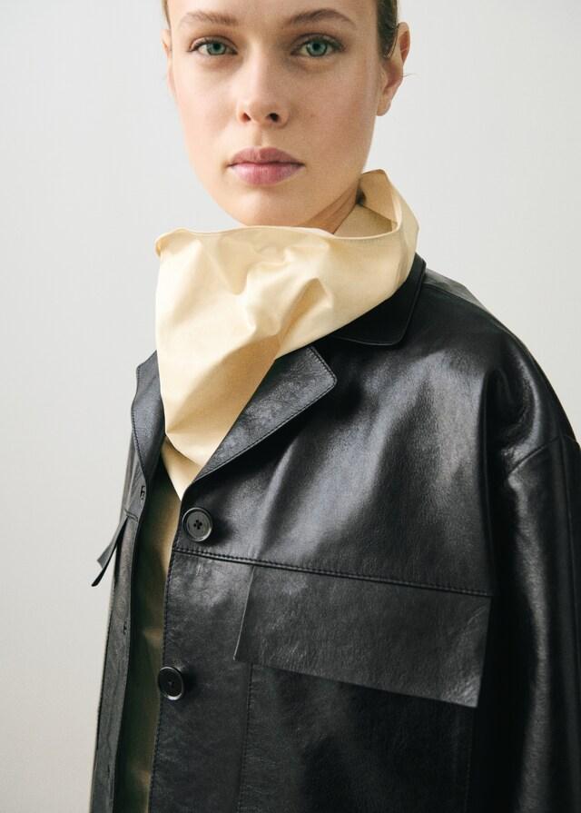 Mango Chaqueta Oversize Piel Bolsillos