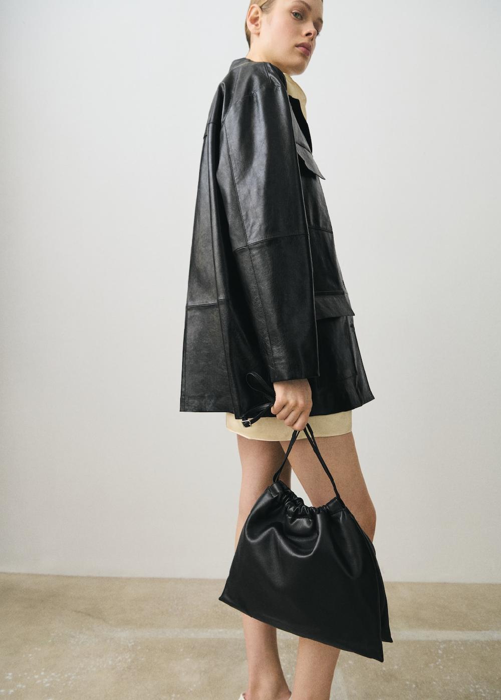 Mango Chaqueta oversize piel bolsillos