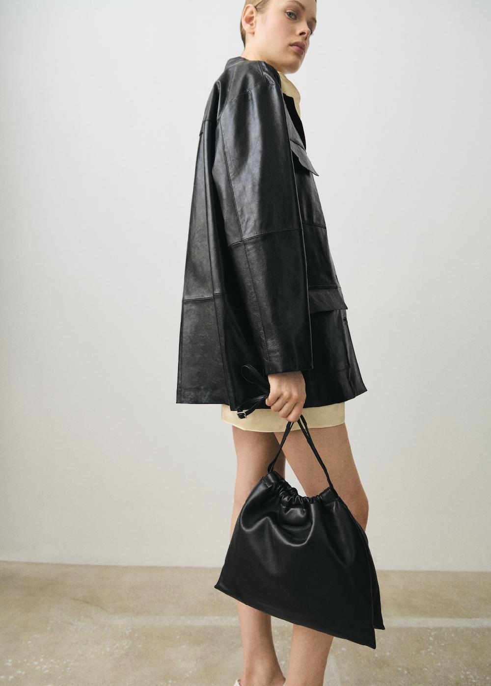 Mango Chaqueta oversize piel bolsillos