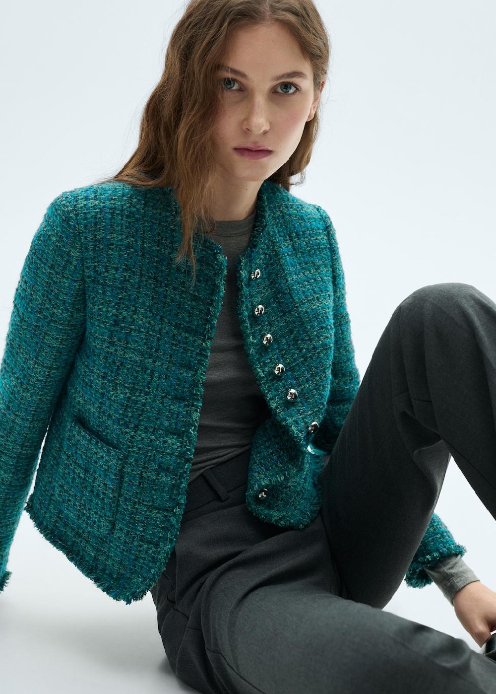 Mango Chaqueta tweed bolsillos