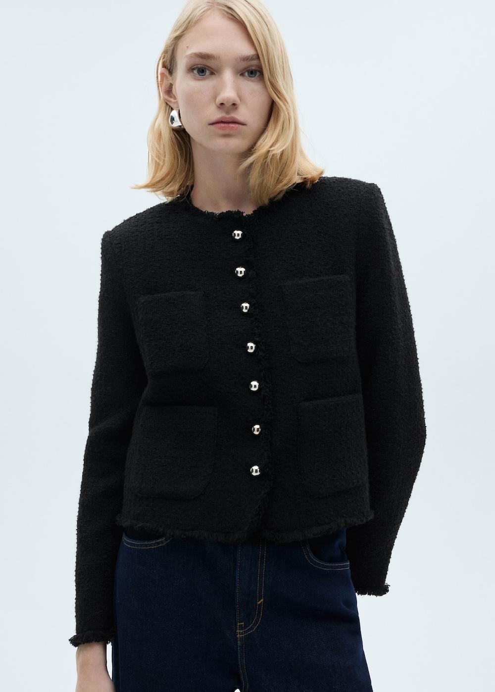 Mango Chaqueta tweed botones joya