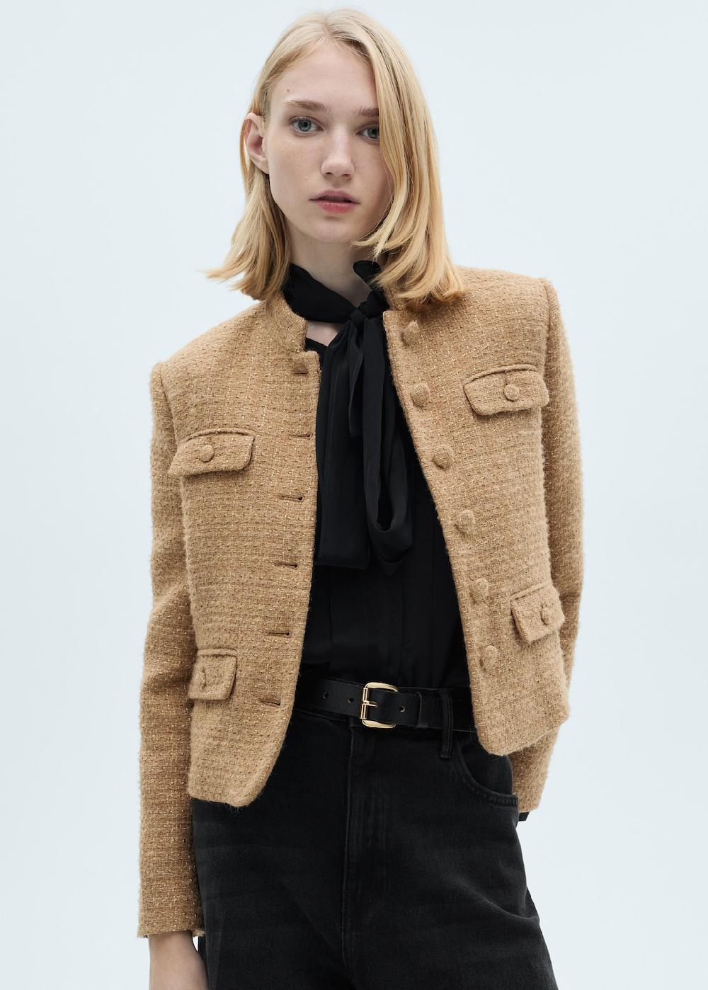 Mango Chaqueta tweed cuello tira