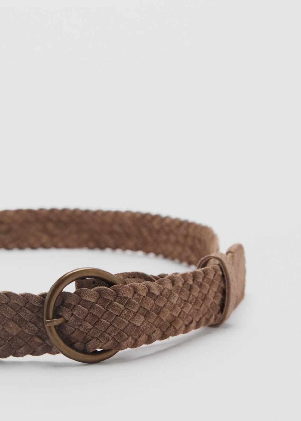 Mango Cinturón piel serraje trenzado