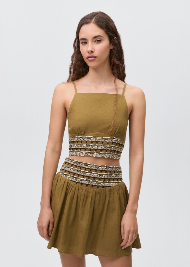 Mango Falda Corta Cintura Bordada