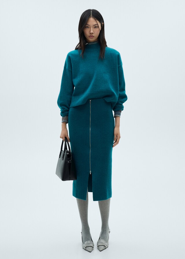 Mango Falda Midi Punto Cremallera