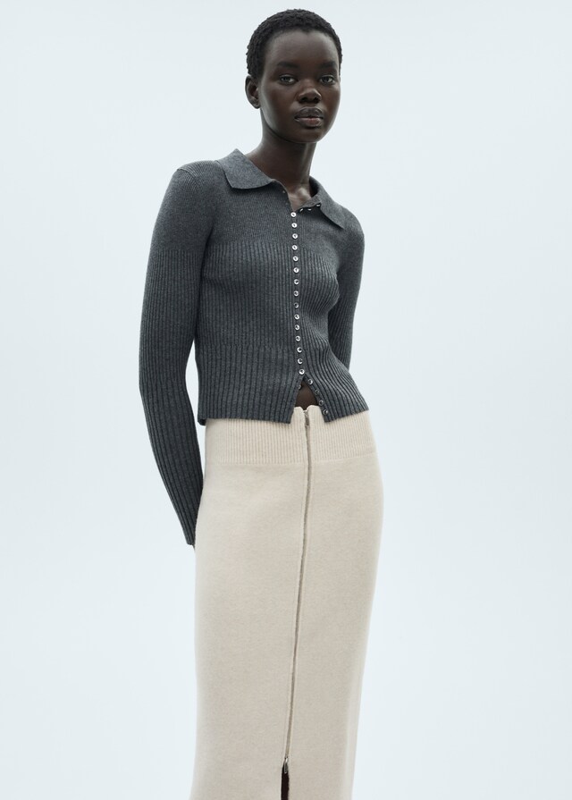 Mango Falda Midi Punto Cremallera