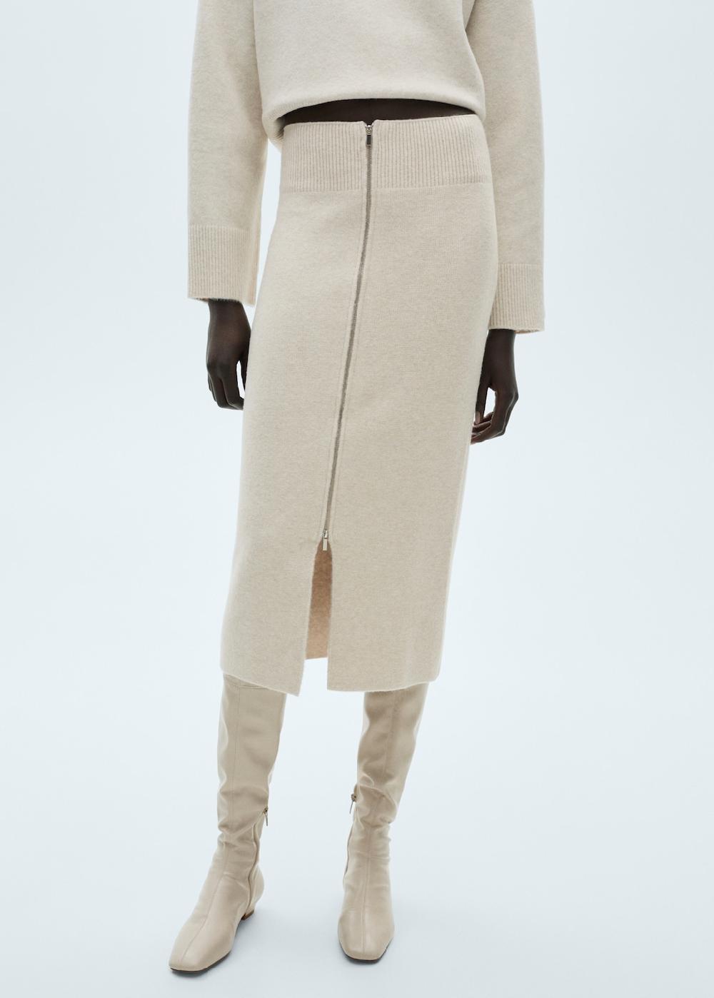 Mango Falda midi punto cremallera