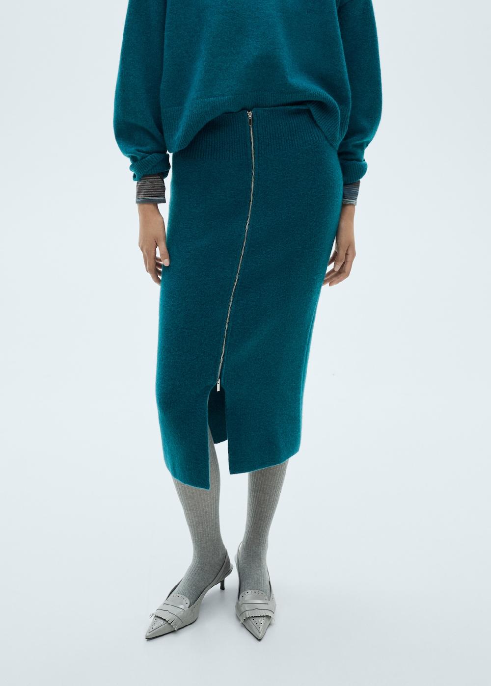 Mango Falda midi punto cremallera