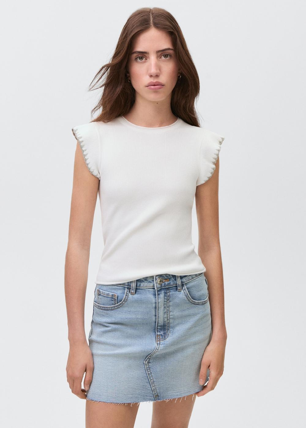 Mango Minifalda vaquera bajo deshilachado