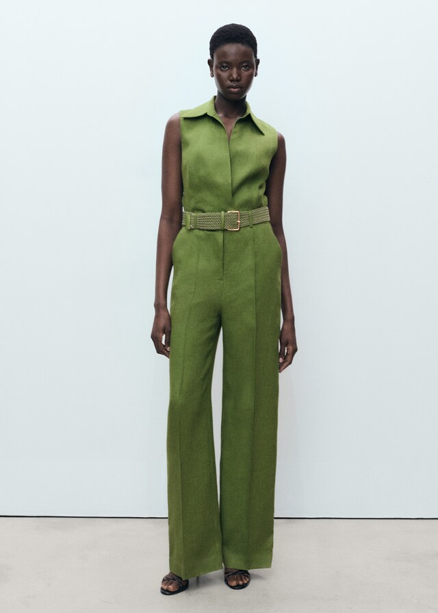 Mango Mono Camisero Lino Cinturón