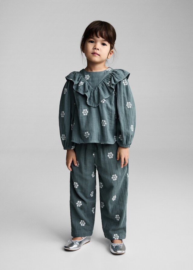 Mango Pantalón Algodón Bordado