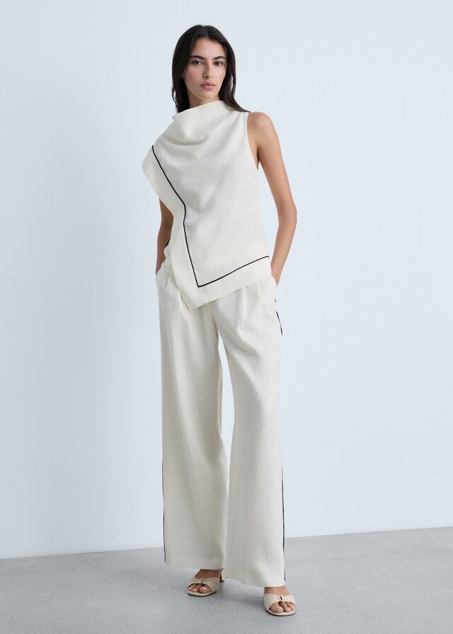 Mango Pantalón Lino Raya Contraste