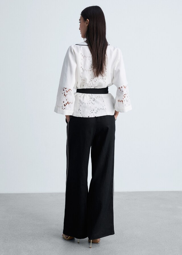 Mango Pantalón Lino Raya Contraste