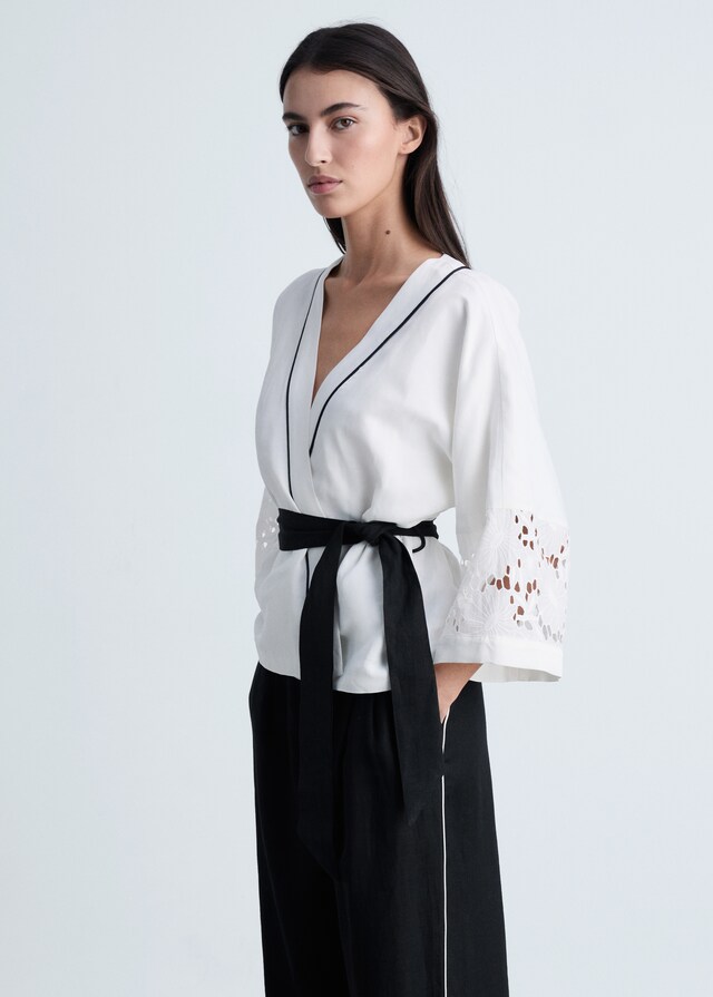 Mango Pantalón Lino Raya Contraste