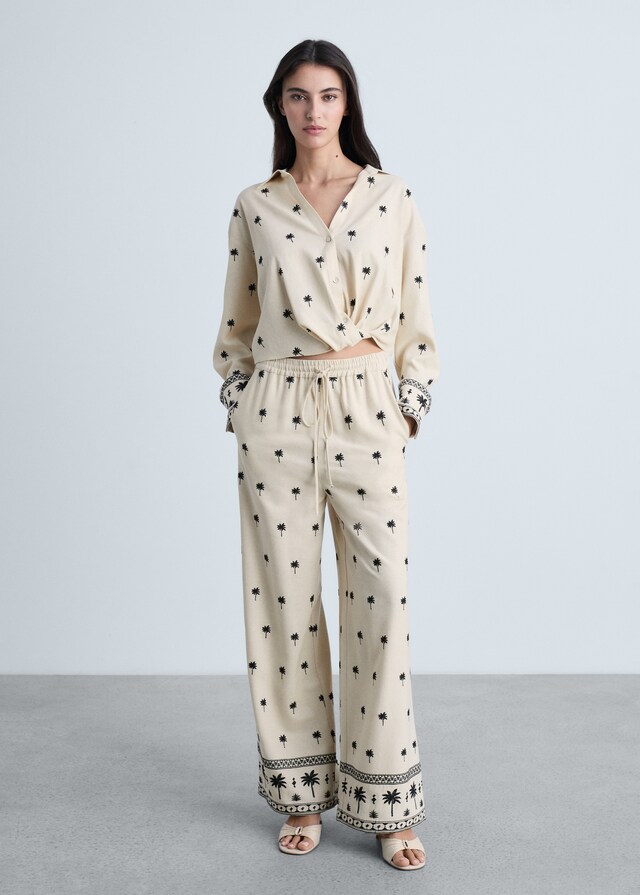 Mango Pantalón Recto Bordado