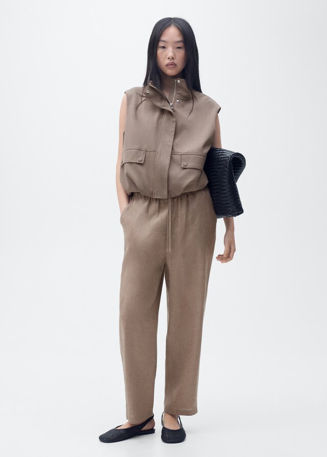 Mango Pantalón Recto Crop Lino