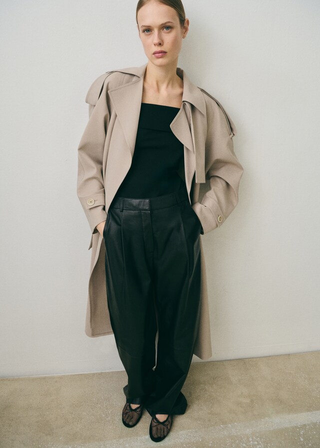 Mango Pantalón Recto Piel Detalle Pinzas