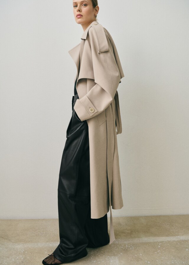 Mango Pantalón Recto Piel Detalle Pinzas