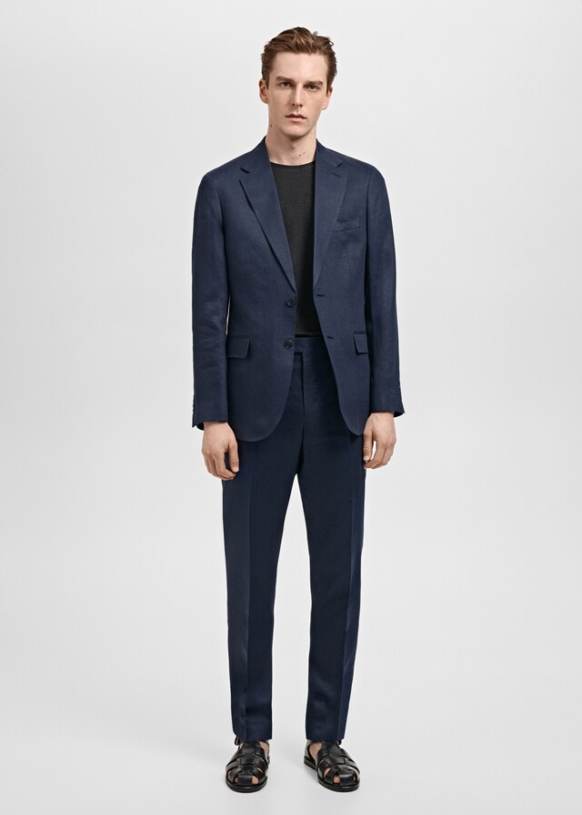 Mango Pantalón Traje 100% Lino Slim Fit