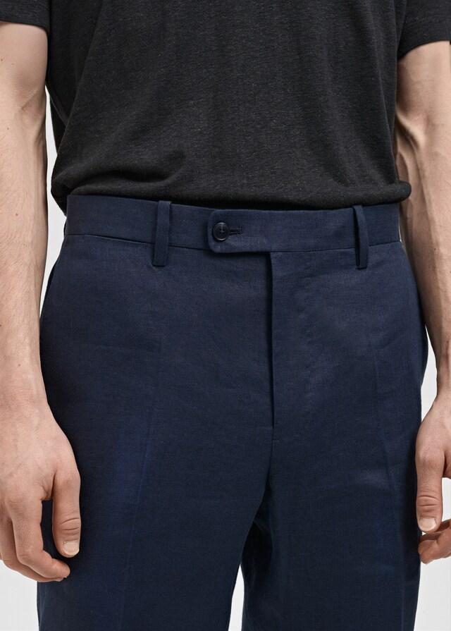 Mango Pantalón Traje 100% Lino Slim Fit