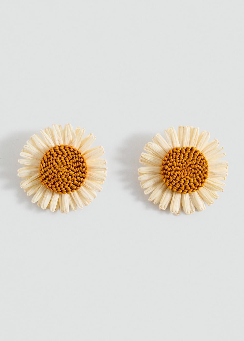Mango Pendientes flores rafia