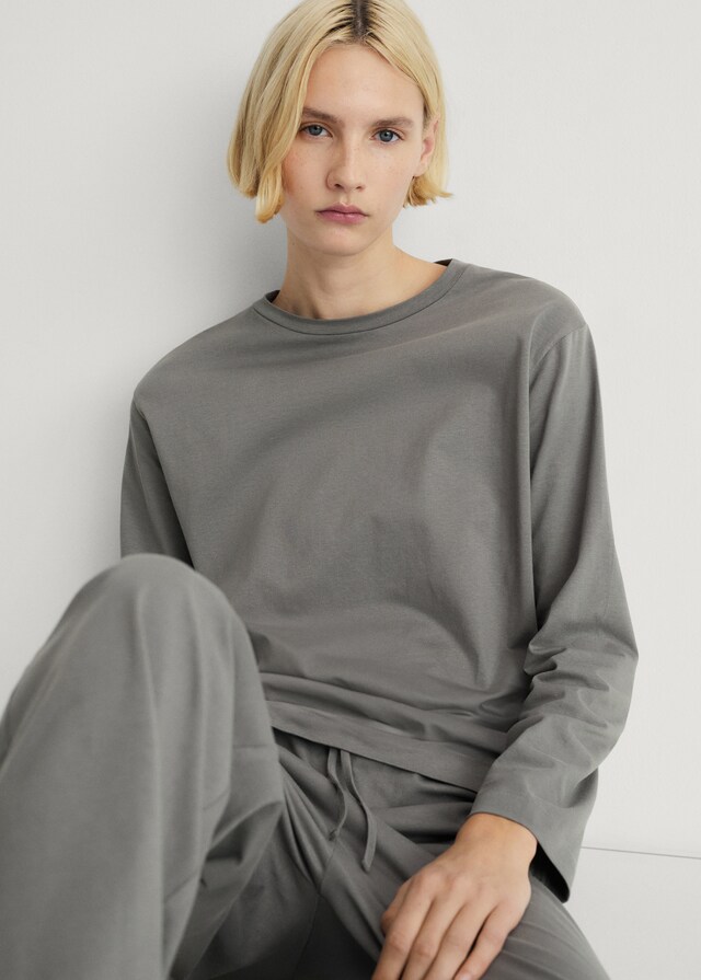 Mango Pijama Dos Piezas Algodón Diseño Liso