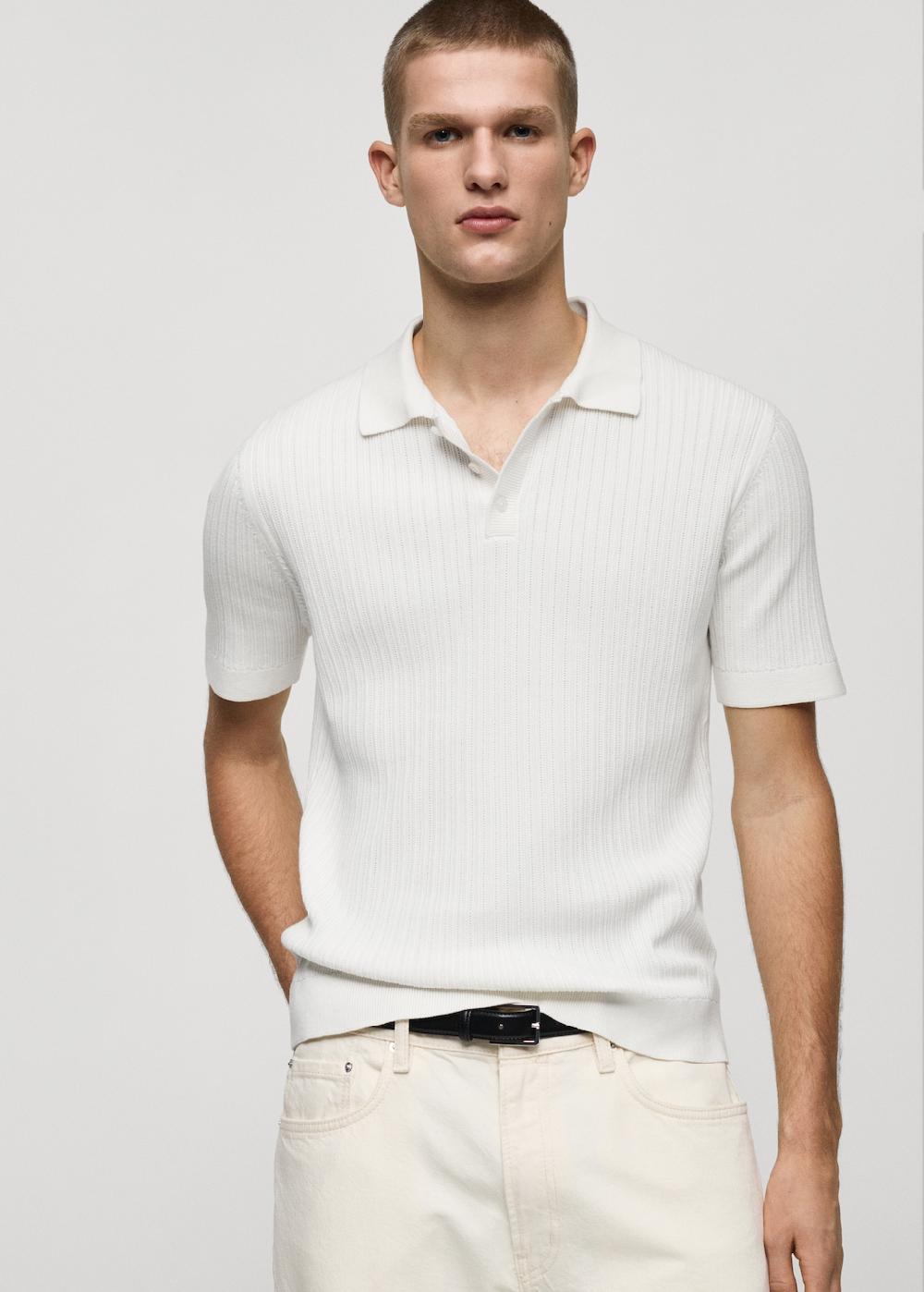 Mango Polo punto fino algodón canalé