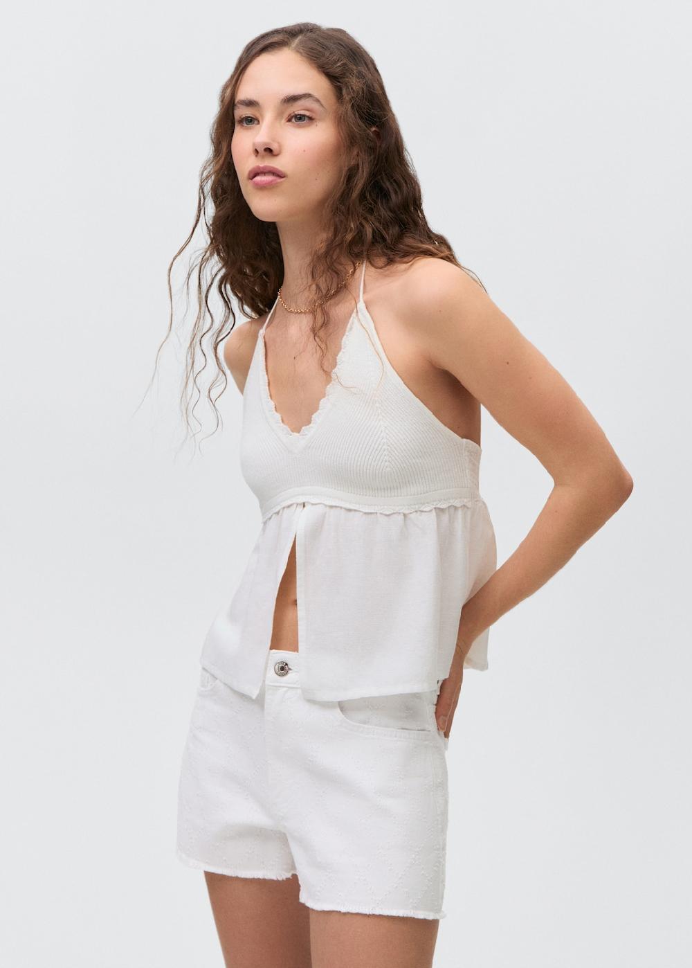 Mango Shorts algodón bordados