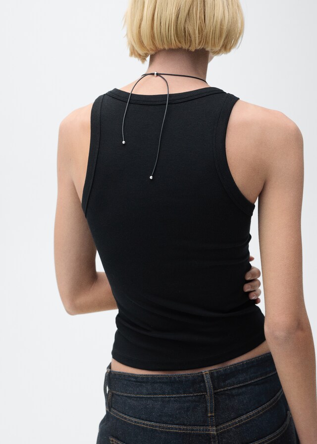 Mango Top Canalé Algodón