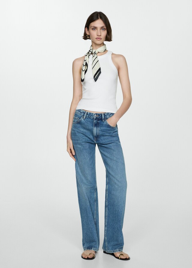 Mango Top Canalé Algodón