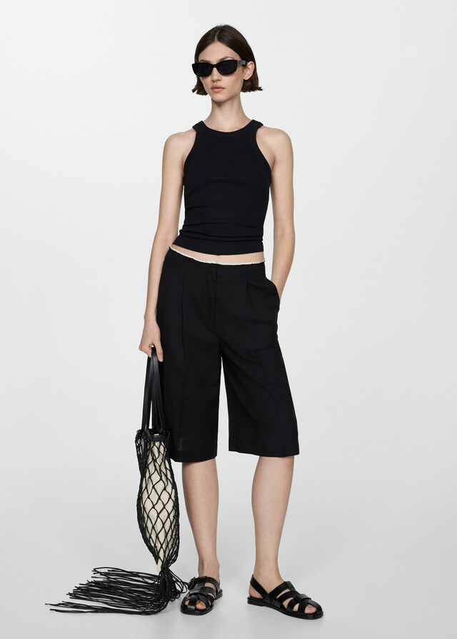 Mango Top Canalé Algodón