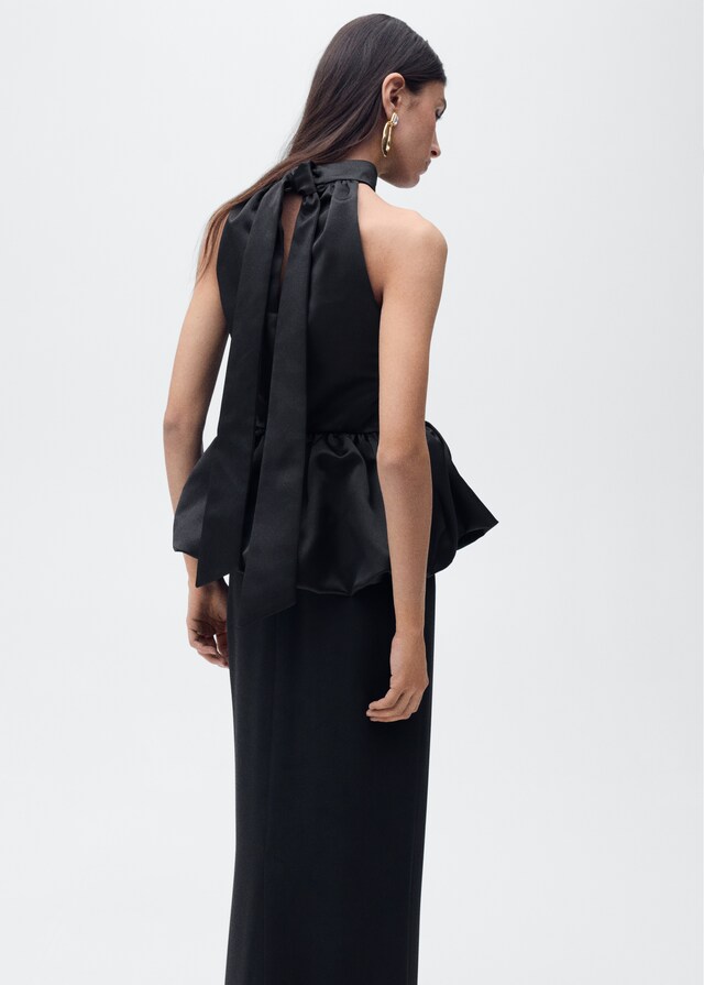 Mango Top Cuello Halter Efecto Globo