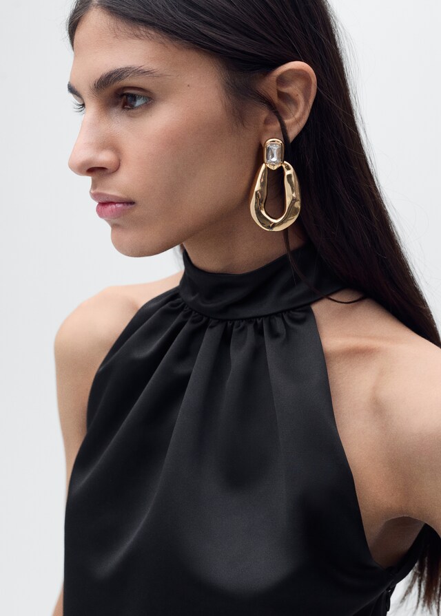 Mango Top Cuello Halter Efecto Globo