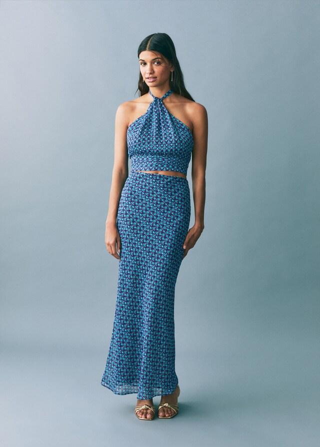 Mango Top Estampado Cuello Halter