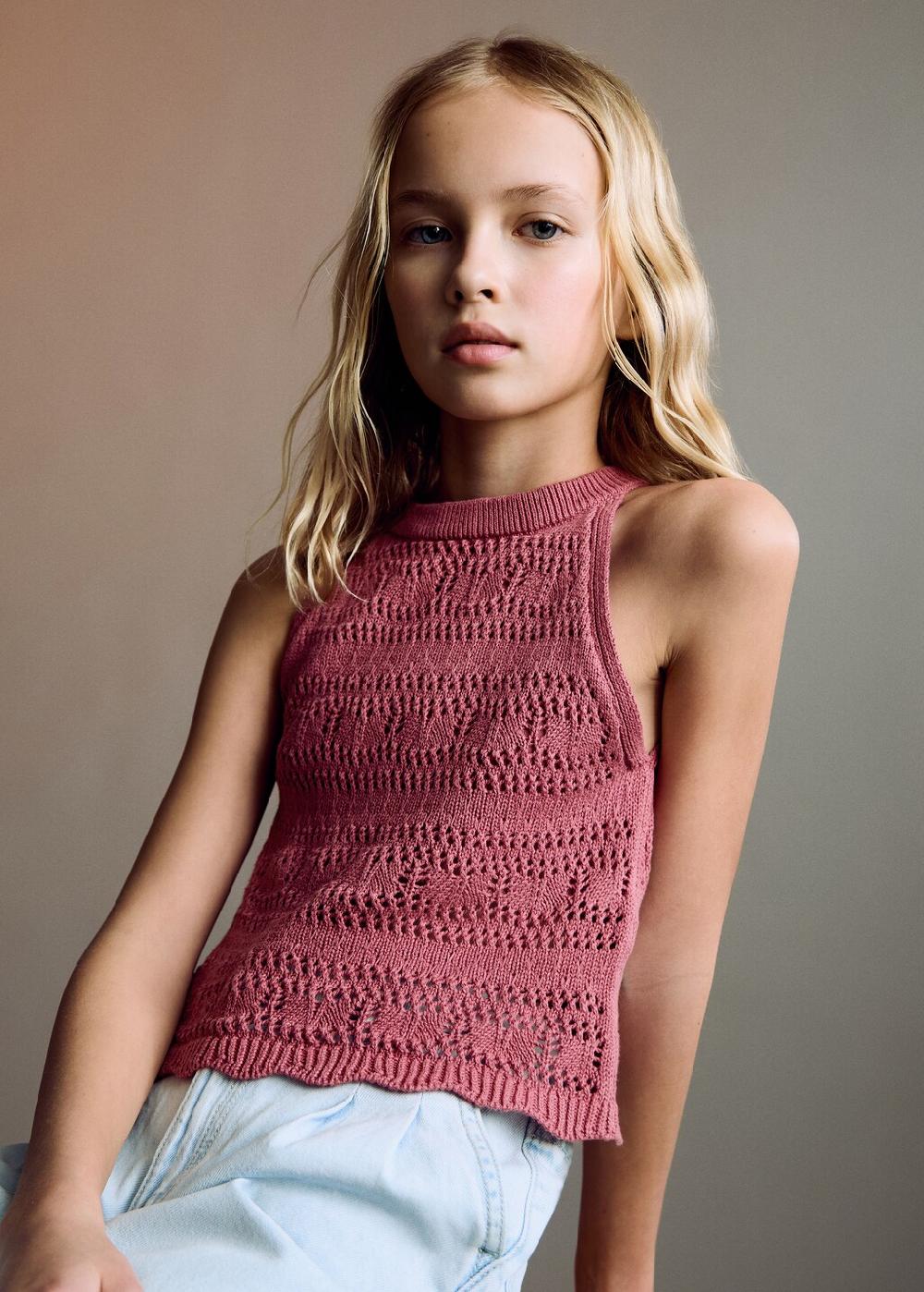 Mango Top punto calado algodón