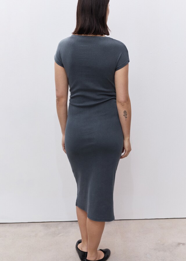 Mango Vestido Algodón Fruncidos Laterales