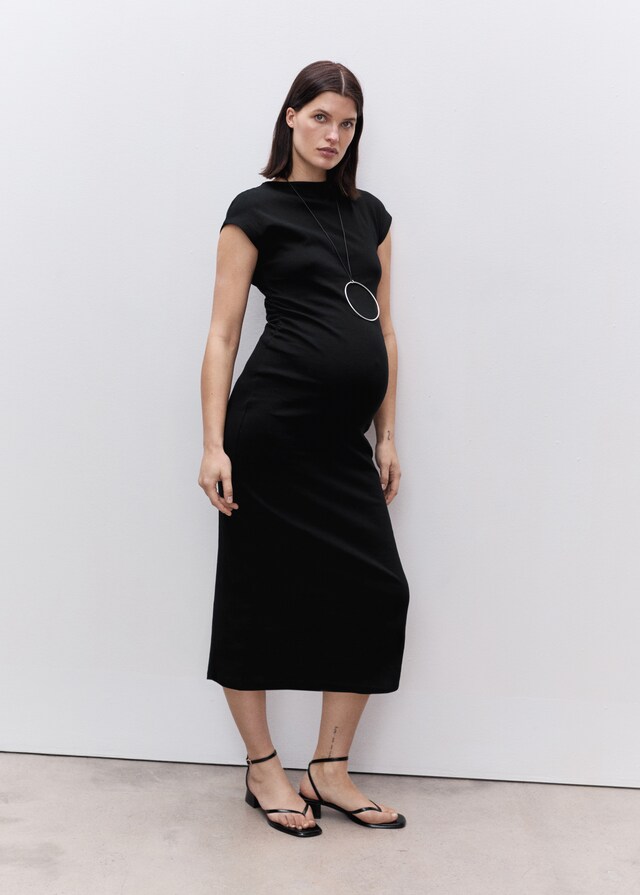 Mango Vestido Algodón Fruncidos Laterales