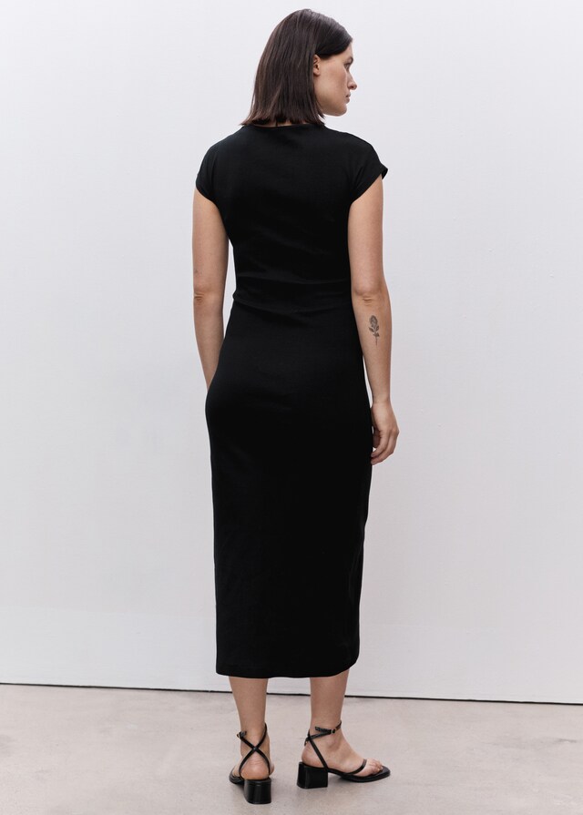 Mango Vestido Algodón Fruncidos Laterales